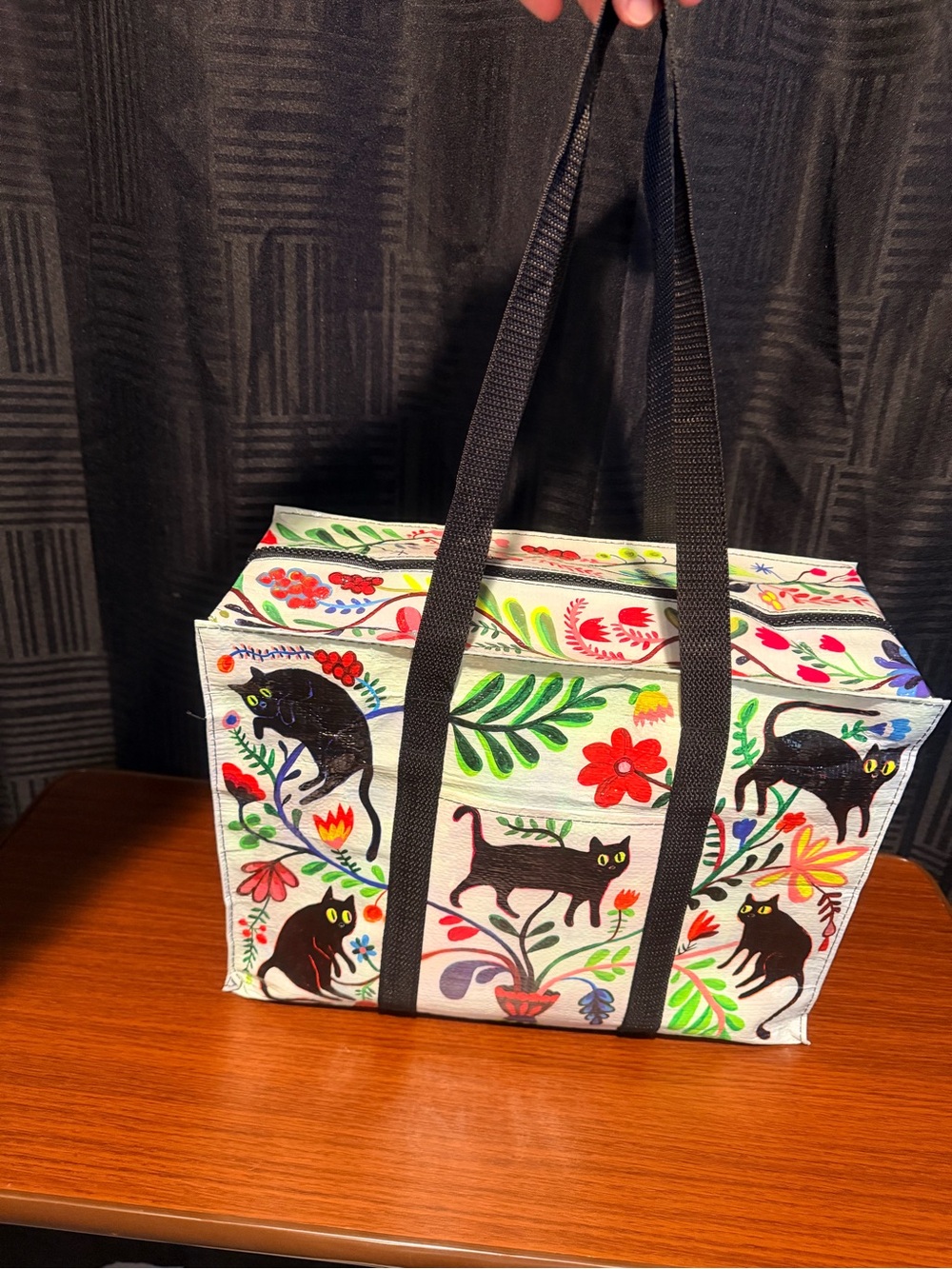 Black Cat Floral Tote Bag in Multi-Color